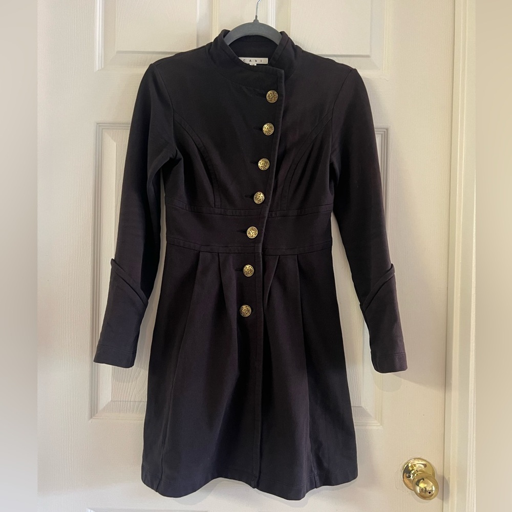 CAbi Grab & Go #695 Military Style Cotton Black Coat. VERY GUC! Size XS.